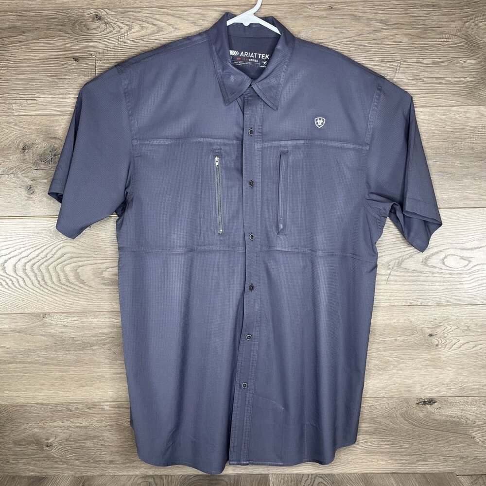 Ariat Tek Button Down Shirt Mens Med Gray  Performance Heat Series Button Up - Picture 2 of 14